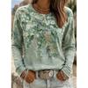 2026 Herbst Neues Damen Langarm Rundhals Lässiges T-Shirt mit Buntem Blumendruck Pflanzenelementen Outdoor Chic Top