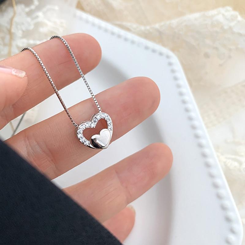 925 Sterling Silver Inlaid Zircon Heart Necklaces For Women Simple Clavicle Chain Accessories Wholesale