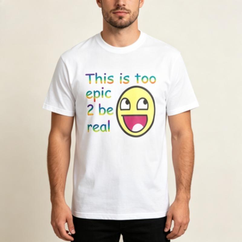 Unisex Cotton Tshirt This Is Too Epic 2 Be Real Rainbow Text Funny Emoji Print O Neck Short Sleeve Casual Summer Unisexs Tee Top