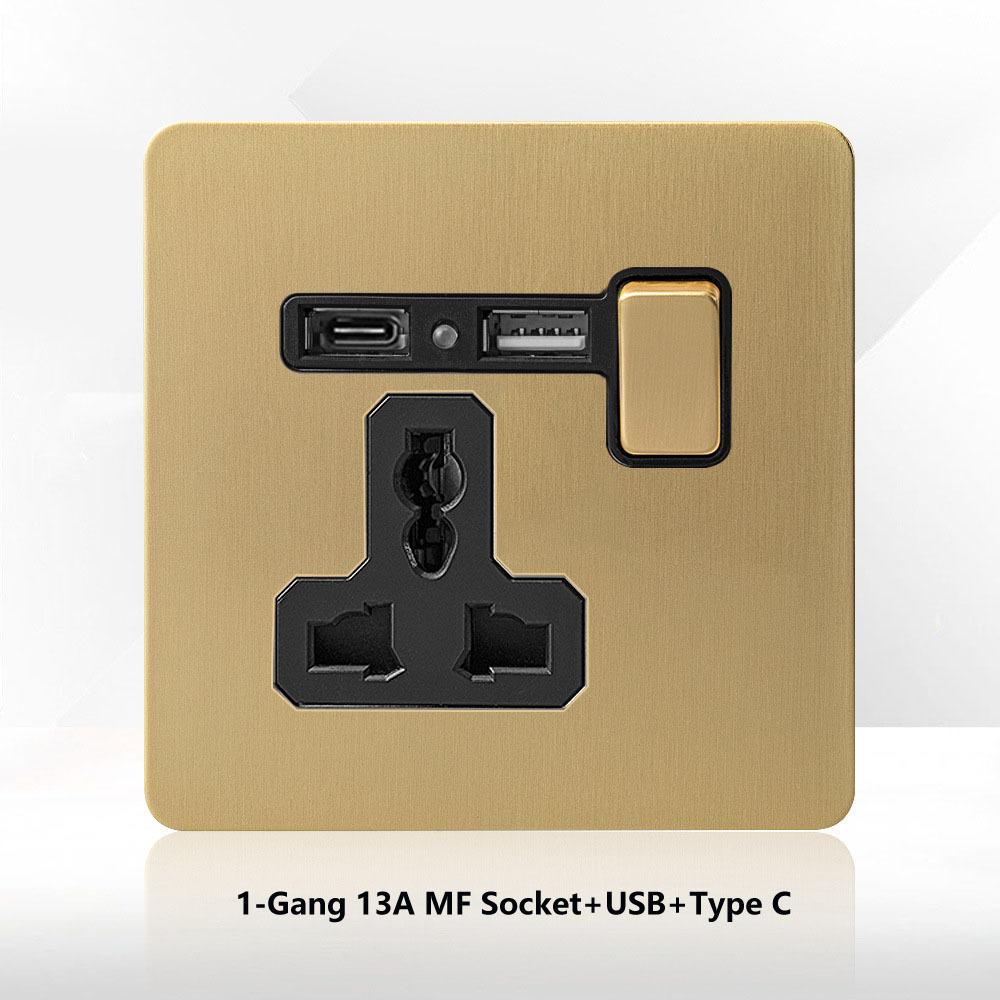 LangYeao Stainless Steel Wall Switch Socket UK Standard,1/2/3/4 Gang 1/2 Way Toggle Light Switch EU Sockets for Homes Hotels
