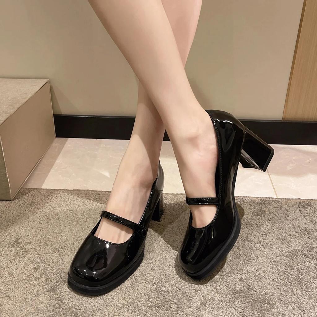 French Style Women's Mary Jane Shoes 2025 Spring New Vintage Medium Thick JKWomen's Shoes Lolita Black Single Shoes