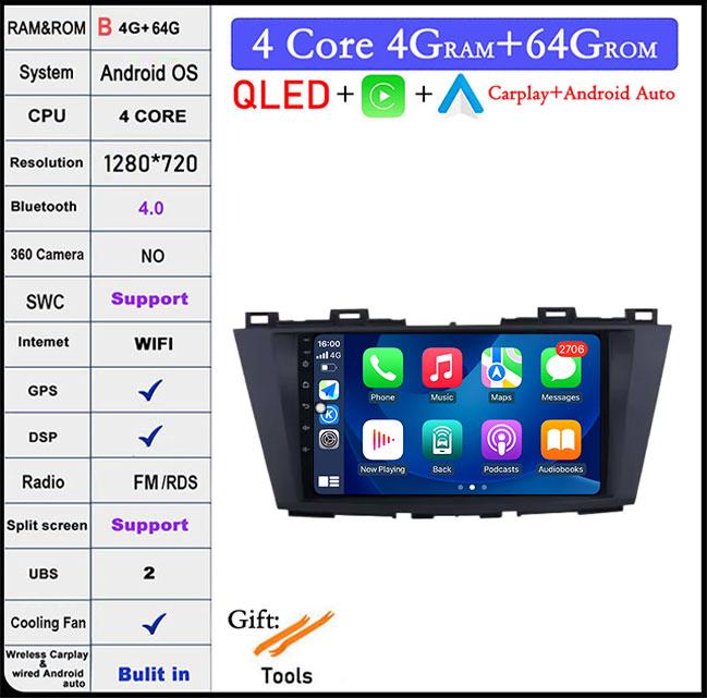 9'' QLED Screen Android 14 For Mazda 5 3 CW 2010 - 2015 Car Radio Multimedia Video Player Navigation GPS Android Carplay Stereo