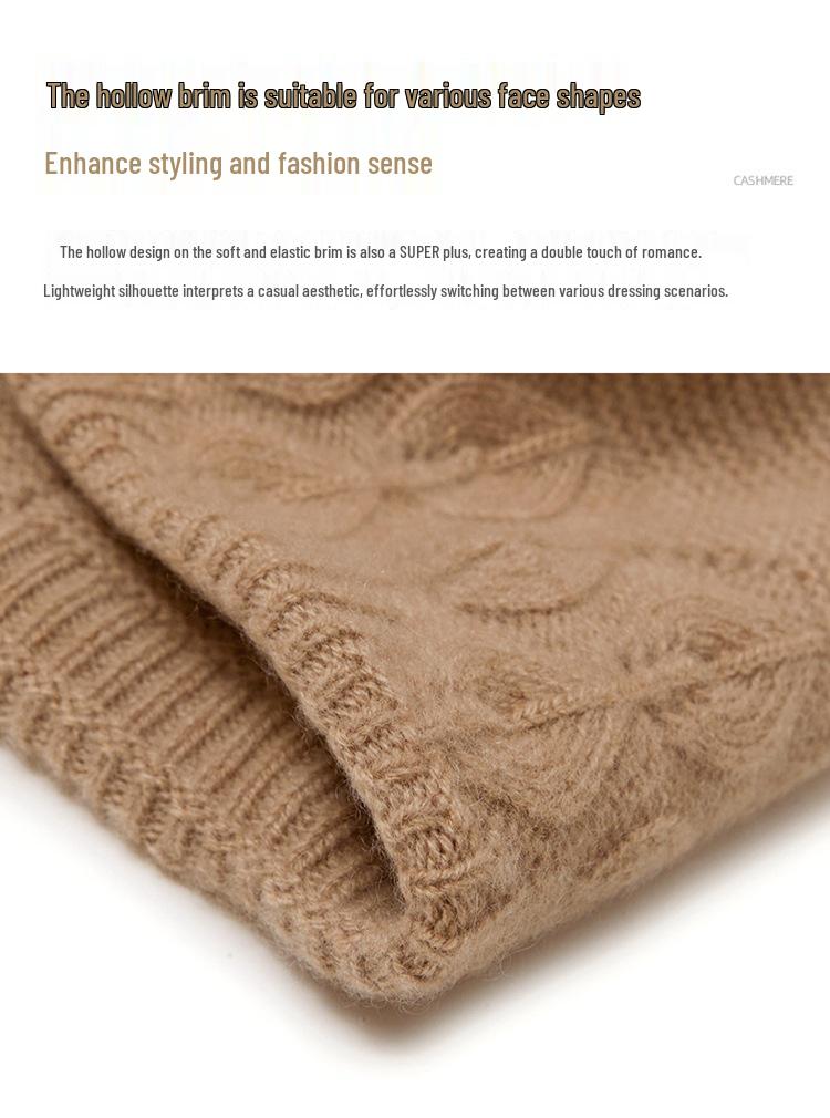 Autumn/Winter 100% Cashmere Velvet-Lined Wool Knit Hat