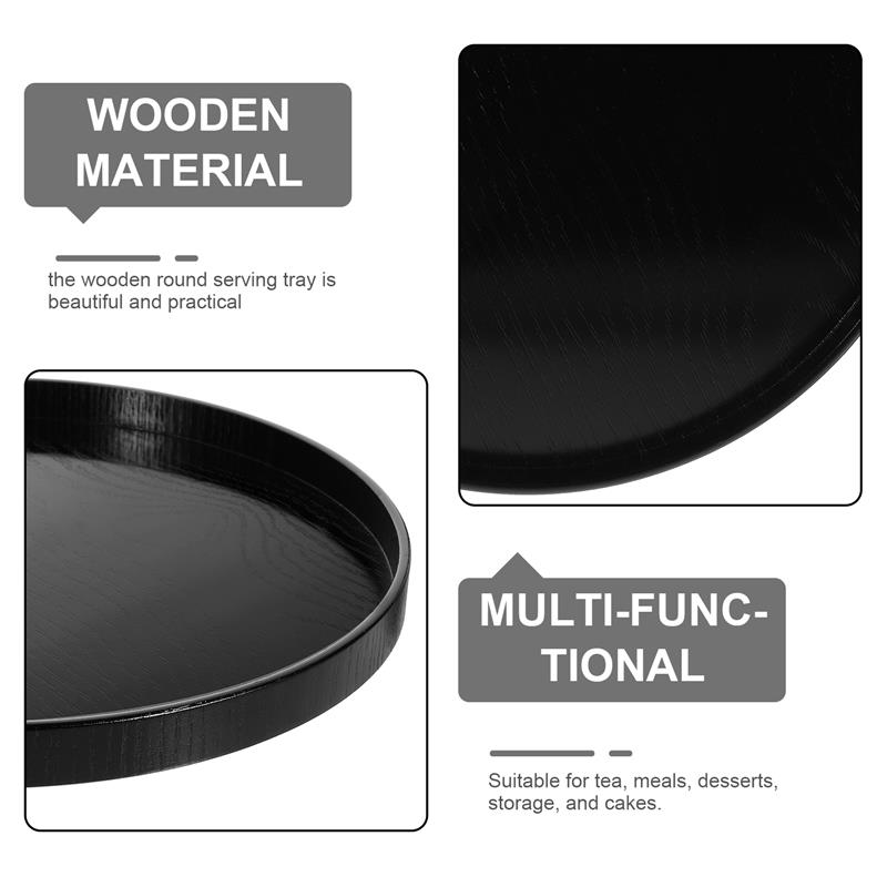 Bandeja Redonda de Madera Negra Bandeja de Té Bandeja para Servir Fruta Plato para Aperitivos Bandeja para el Hogar Bandeja de Madera para Café Vajilla Platos para Servir