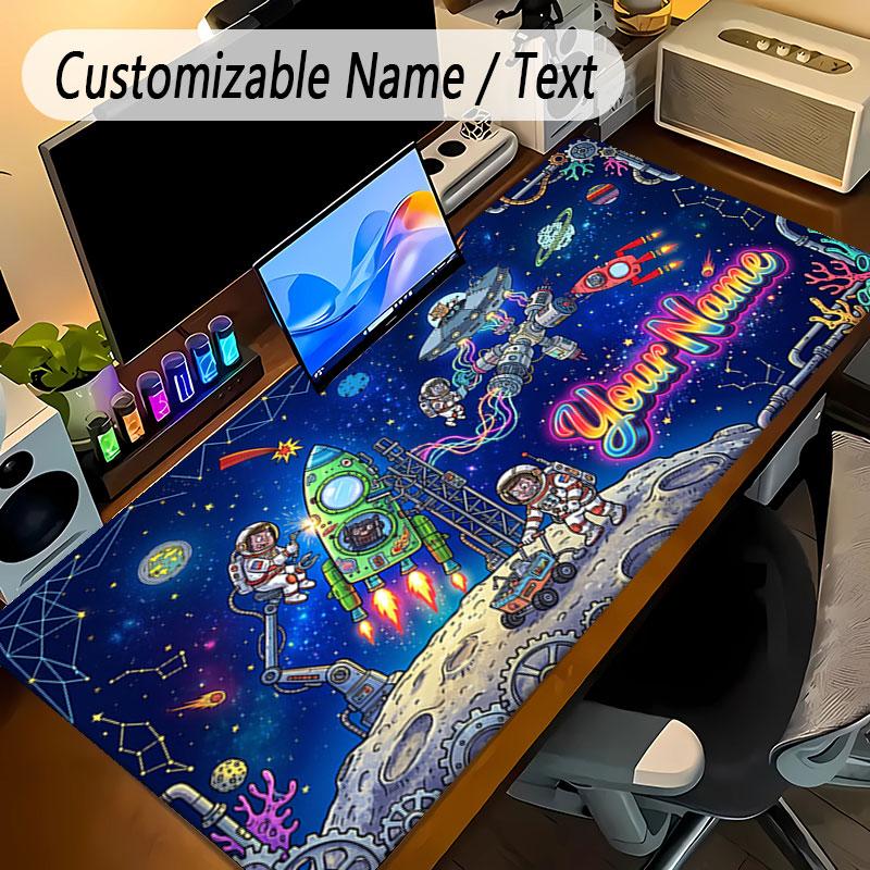 Astronaut Space Theme Personalized Mouse Pad Custom Name Text Non Slip Desk Pad For Laptop Office Desktop