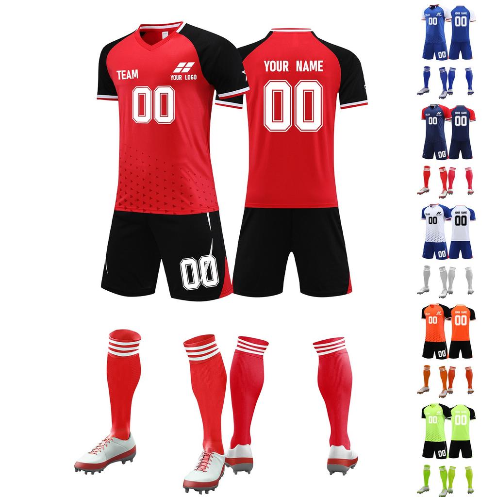 Mens Soccer Uniform Set Short Sleeve Jersey Shorts Socks Quick Dry Athletic Sportswear for Training Matches Teams