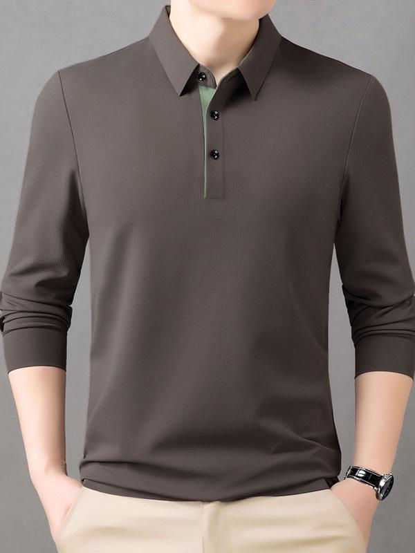 Men's Trendy Long-Sleeve Lapel Polo Shirt - Casual Slim-Fit Base Layer