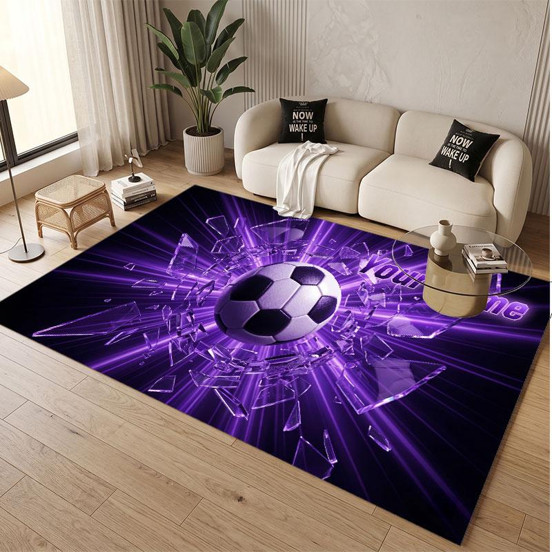 Soccer Theme Soft Crystal Velvet Rug Custom Name & Text Print Non Slip Floor Rug for Bedroom Living Room