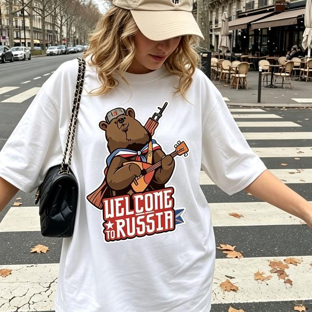 Retro Russian Bear Playing Balalaika Tshirt Unisex Unisex Streetwear Cartoon Print Tee Summer Casual Cotton Unisex Y2k Top Harajuku