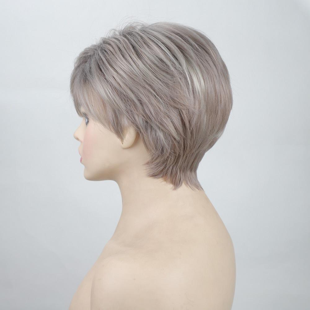 Women's Short Straight Hair with Slanted Bangs Wig Cover