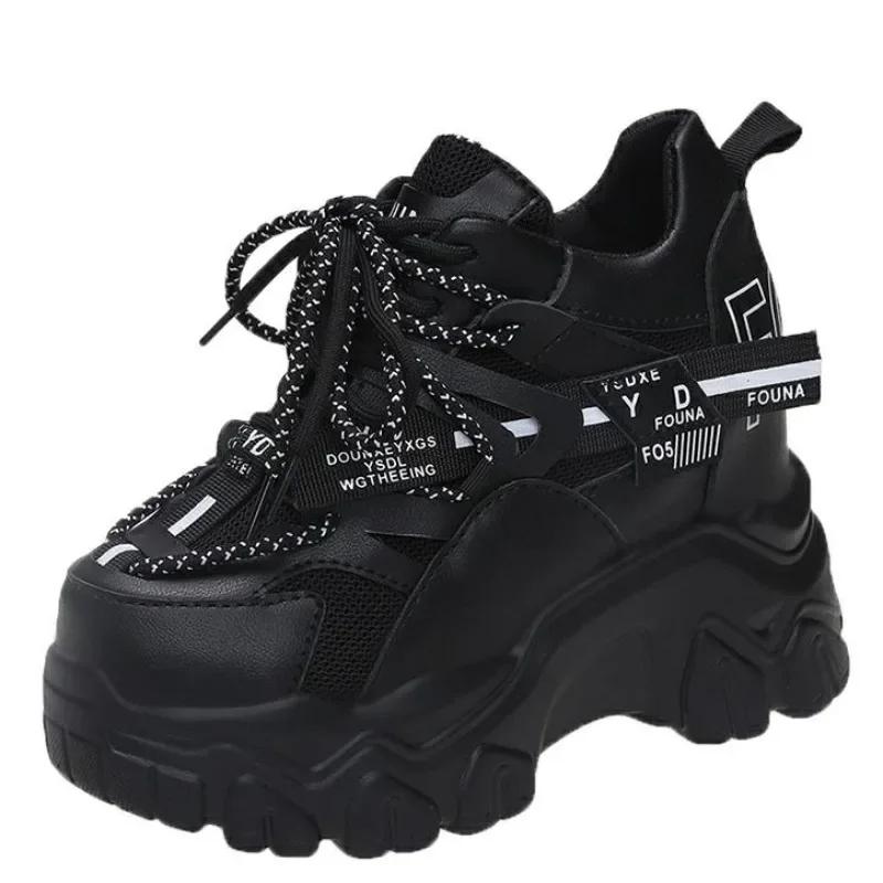 Fashion 9CM Autumn Women's Casual Sports Shoes High Platform Lacu-up Shoes Comfortable Women's Chunky Sneakers Breathable Outdoor Shoes