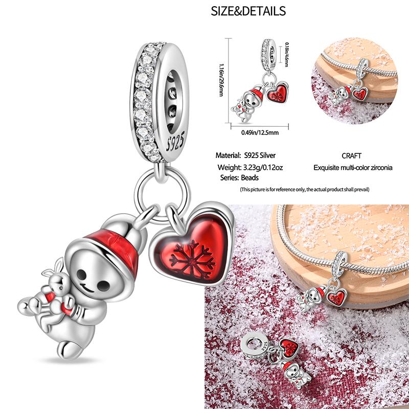 Copper Snowman Beads Christmas Bell Charms Fit 3Mm Women Bracelet Diy Accessories Christmas Gift Fine Jewelry