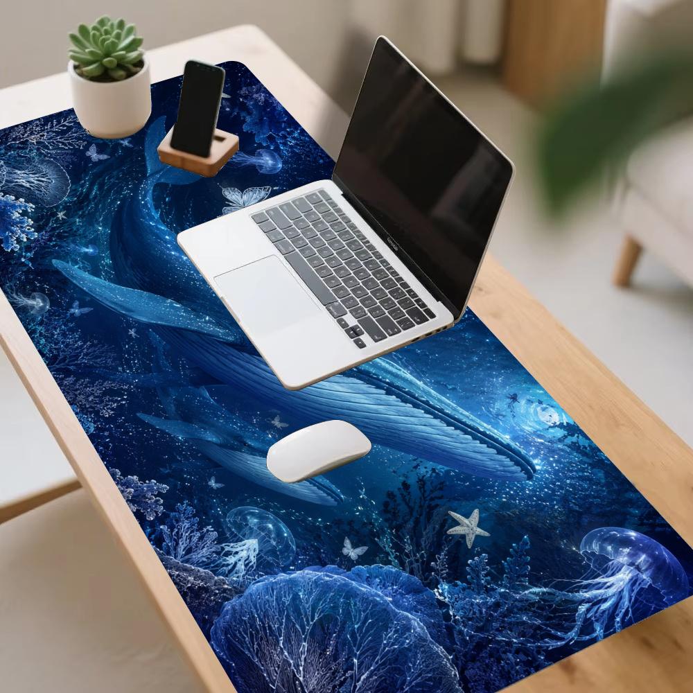 Interstellar Nebula Blue Whale XL Gaming Mouse Pad Stitched Edge Non-Slip Base Large Desk Mat For PC Laptop Gamer Mouse Pads