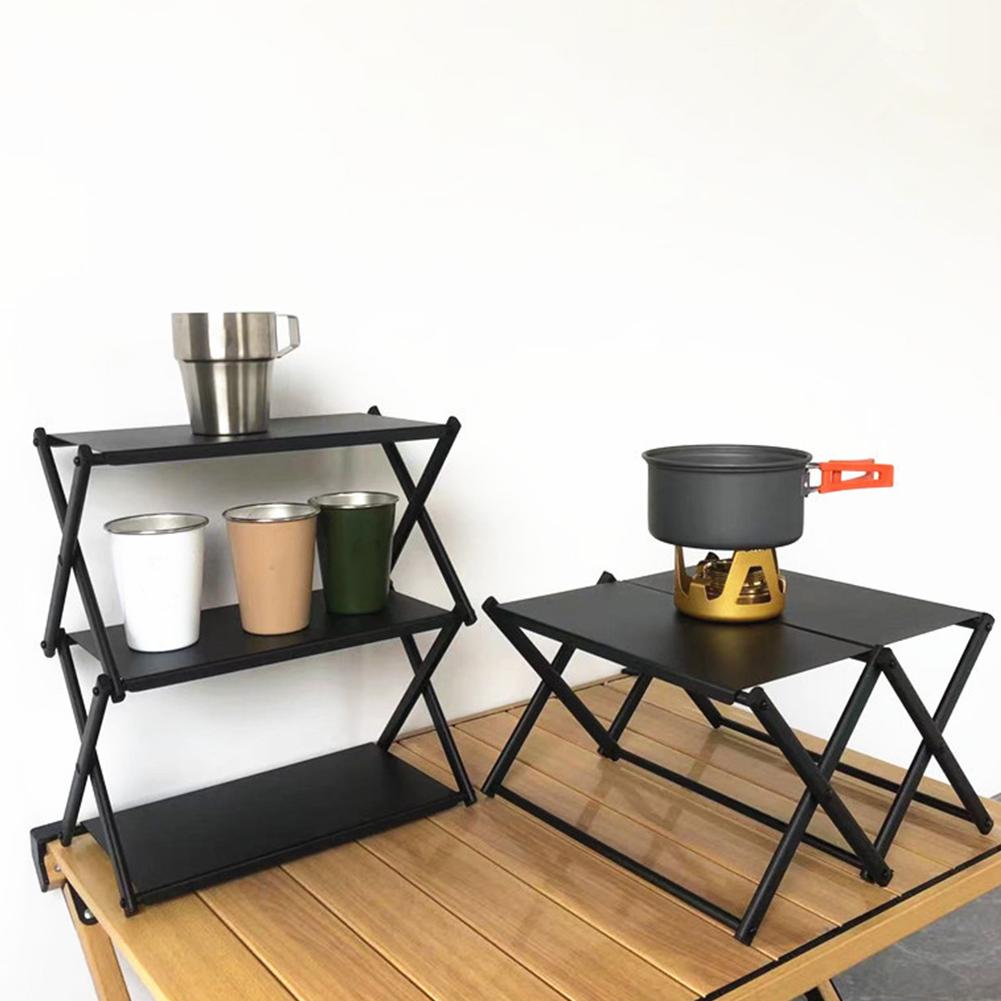 3 Tier Folding Storage Shelf Multi-Function Metal Storage Rack Heavy Duty Portable Camping Organizer for Outdoor Activities
