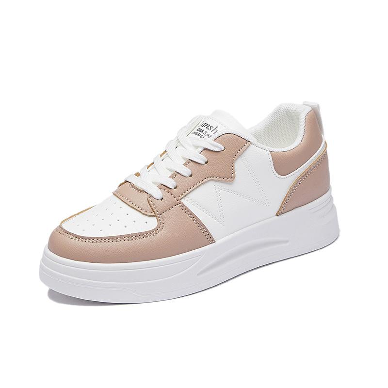 Fashion On - Trend Ladies' Sneakers: Two - Tone Beige and White Design, Cushioned Insole for All - Day Comfort