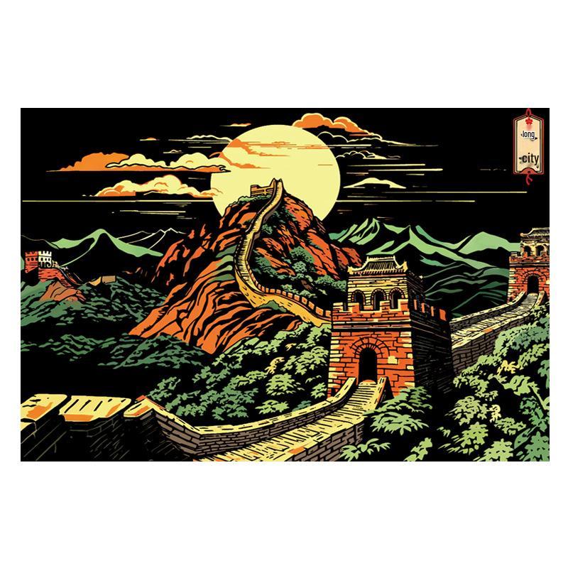 China Great Wall Night View Scratch Art: Colorful Cityscape DIY Painting Book