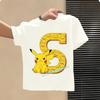 Short Sleeve Summer T-shirt Tops Cotton Tee for Pokemon Pikachu Anime A-Z Letters Printed Cute Clothing Children Casual Clothes