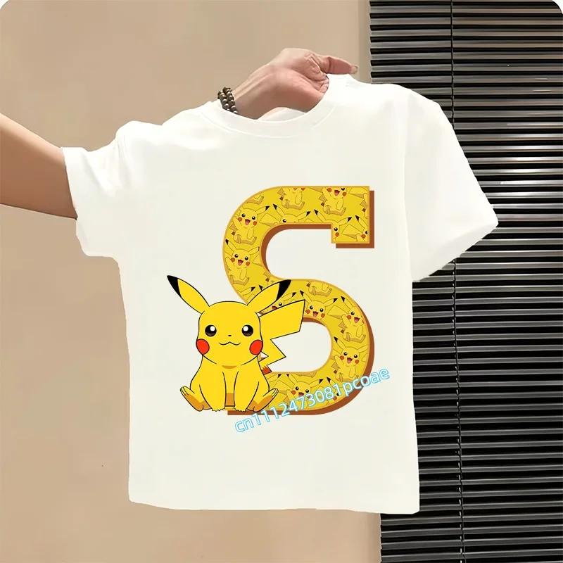 Short Sleeve Summer T-shirt Tops Cotton Tee for Pokemon Pikachu Anime A-Z Letters Printed Cute Clothing Children Casual Clothes