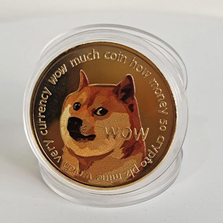 Colored Dog Head Coin WOW Dogecoin Virtual Coins Gold Plated Metal Crafts Cute Dog Pattern Printed Collection Gifts