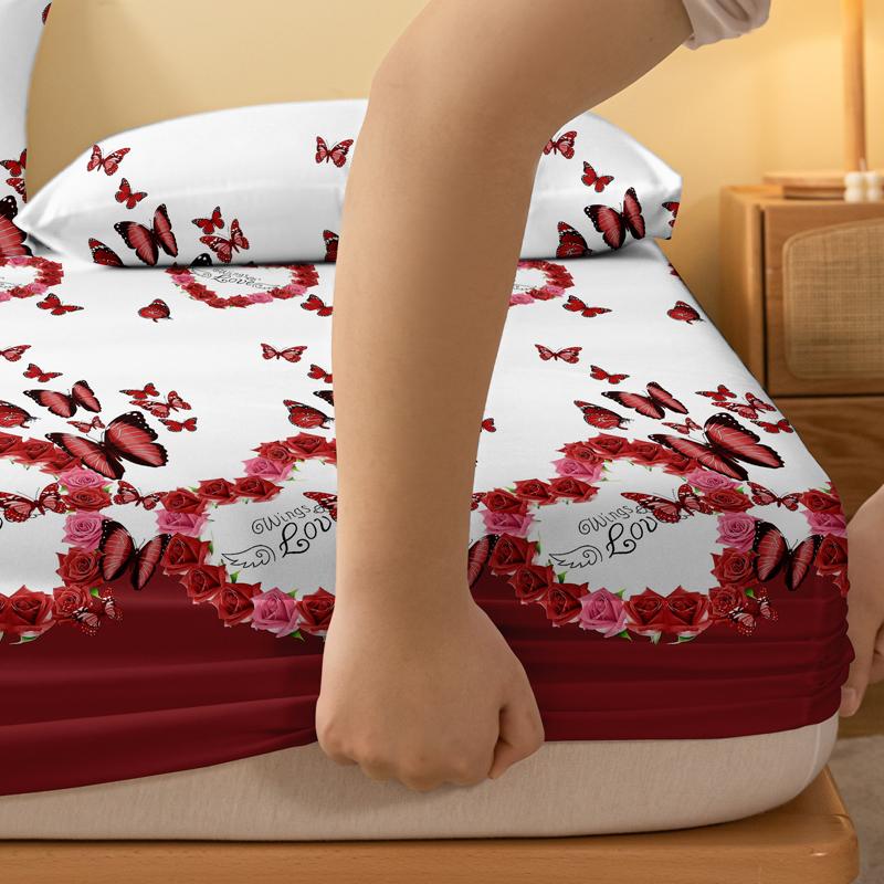 1 Simple Modern Butterfly Printed Matte Fitted Sheet, Bedroom Printed Bed Cover, Bedding (Excluding Pillowcases)