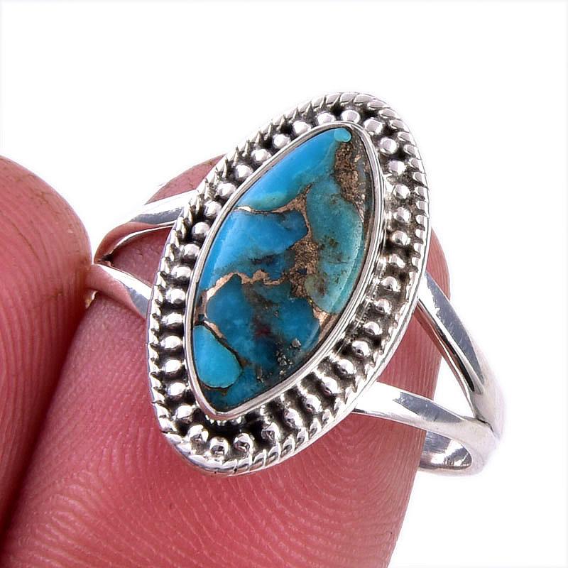 

Natural Blue Copper Turquoise Gemstone 925 Solid Sterling Silver Ring S.9 Z0M36