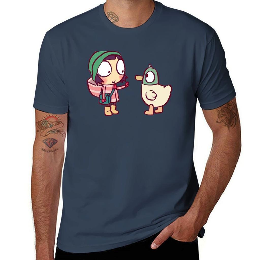 I draw sarah and duck 4 childrens cartoon TShirt Large Size Casual Short Sleeve Top