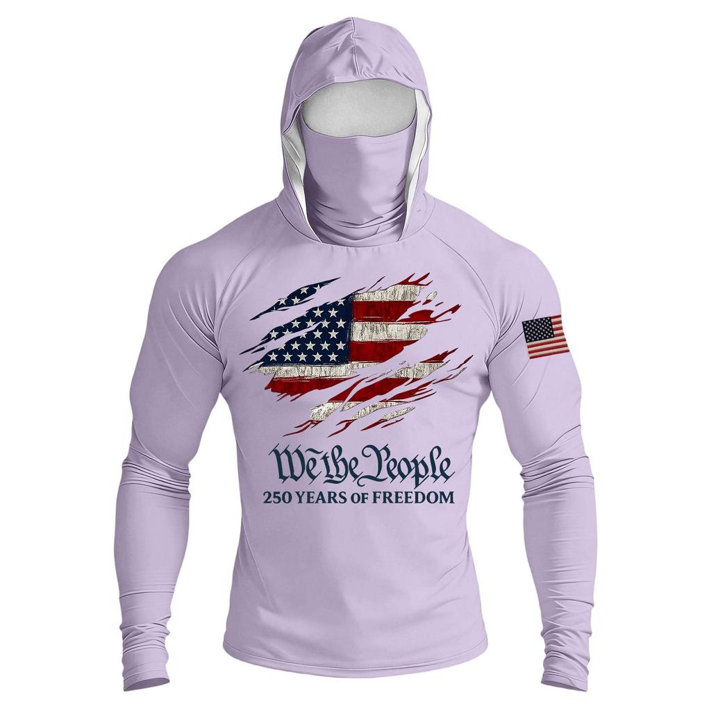 Men's Casual Raglan Sleeve Hooded Long Sleeve Sun Protection Shirt Lightweight Breathable Outdoor Sports Top with Face Cover