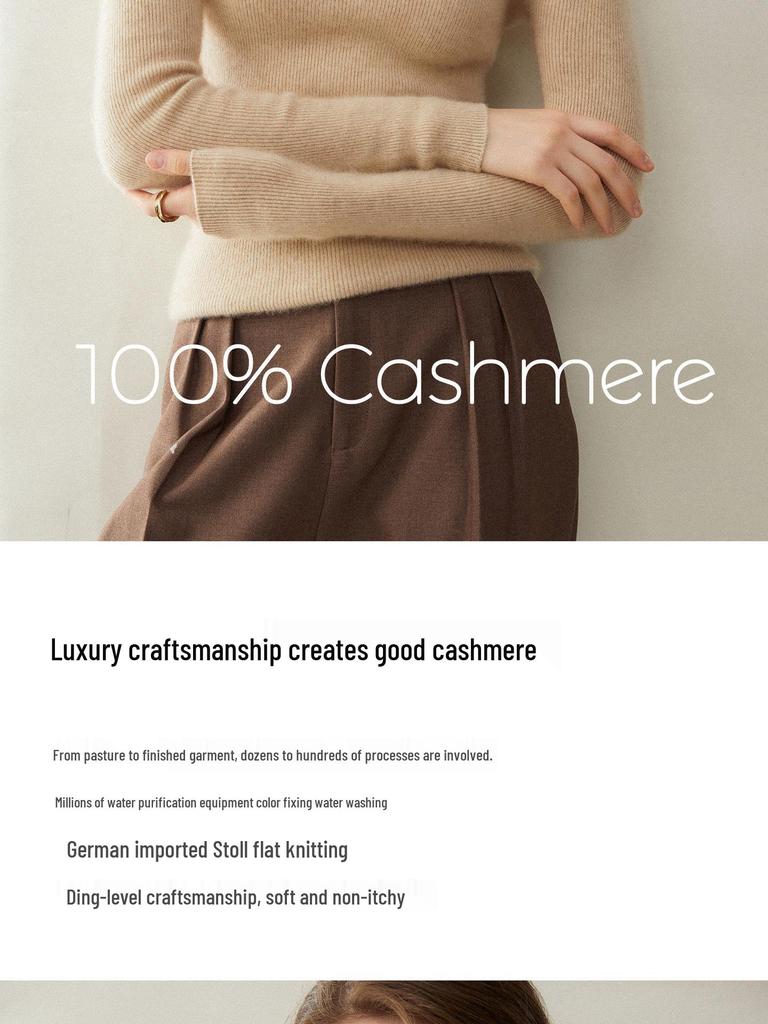 Elegant Women's Round Neck 100% Cashmere Slim Fit Sweater Dress