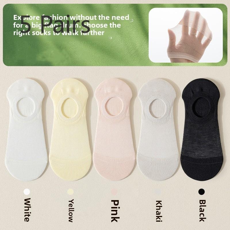 5 par damskich letnich cienkich oddychających skarpetek typu boat z jedwabiu morwowego, antypoślizgowych