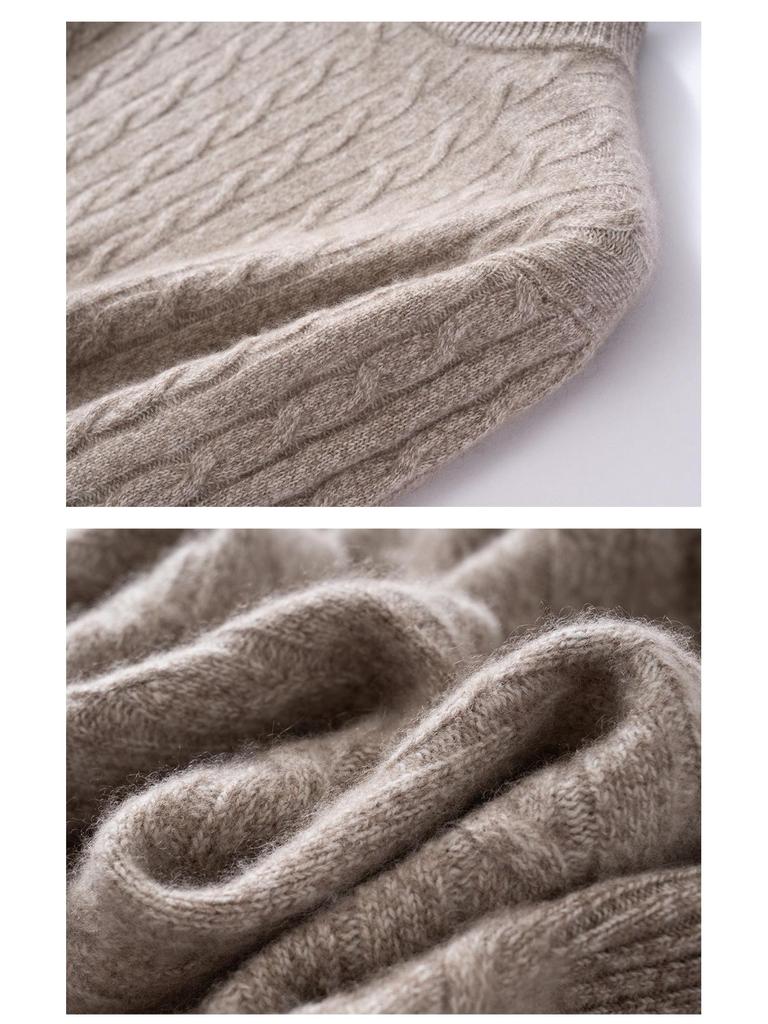 Men's Thickened High Neck Cable Knit Cashmere Sweater - Loose Fit Casual Autumn/Winter Top