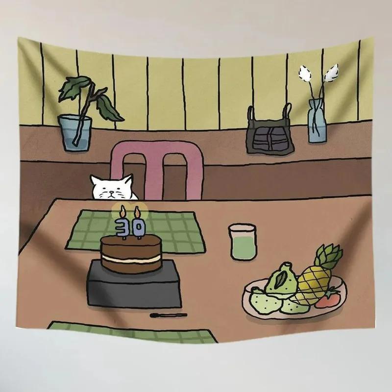 Cute Cat Girl Hanging Cloth Office Living Room Tapestry Home Wall Decoration Tapestry