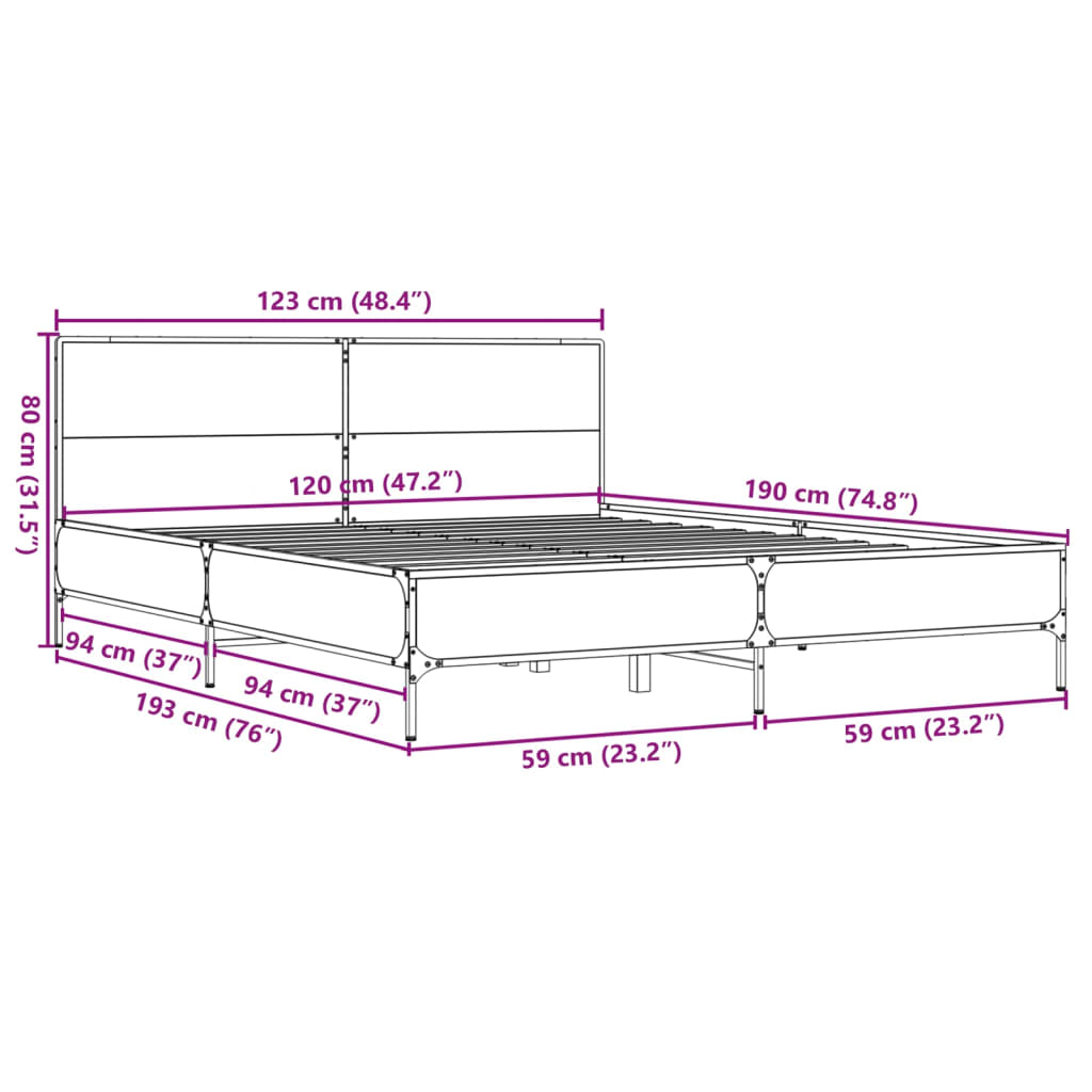 Brown Oak Effect Bed Frame 120 X 190 Cm Wood Based Material & Metal