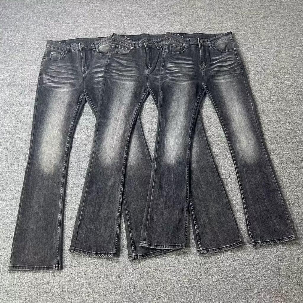 High Street Denim Pants For Men, Retro Distressed, Loose Straight Leg Pants, Wide Leg Sports Pants, Trendy