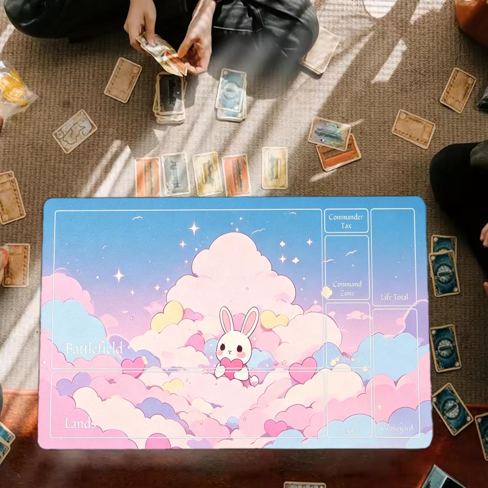Cute Cartoon Rabbit Heart Cloud Gaming Mouse Pad Playmat 24"X14" MTG TCG Office Desk Mat for Work Game PC Laptop Carpet MousePad