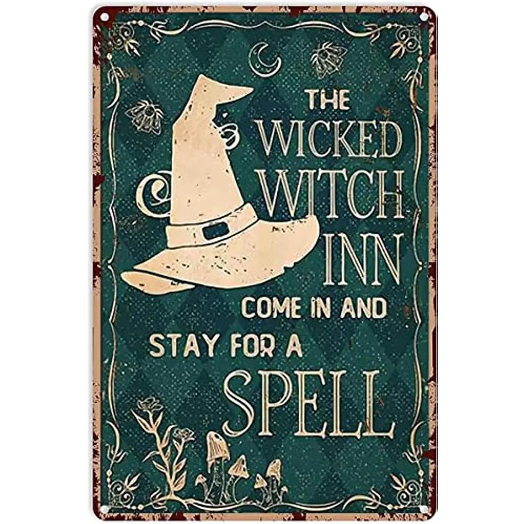 Vintage Hexe Frau Schwarze Kunst Poster Halloween Schwarze Katze Schild Metall Blechschilder Wand Heimdekor Schlafzimmer Badezimmer Raum Kaffee