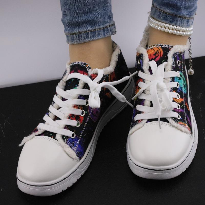 Large size round head versatile women's canvas shoes plaid trend flat baseplate shoes