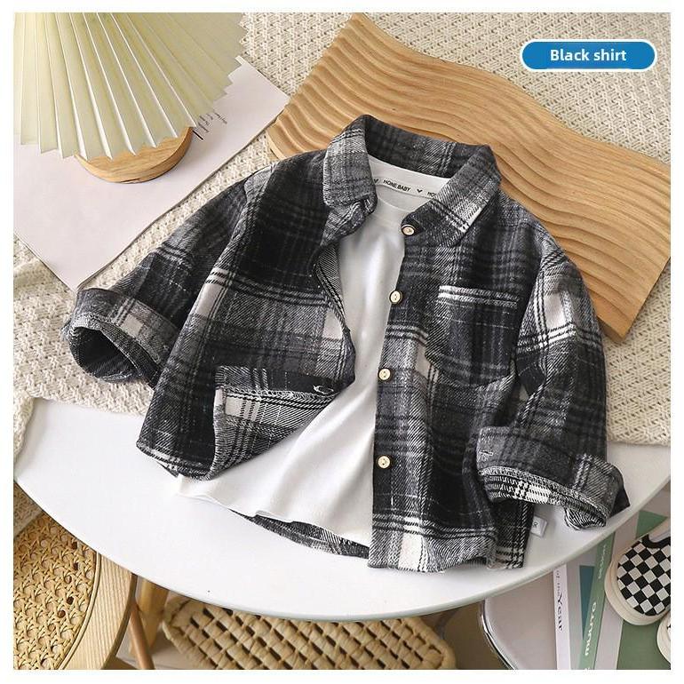 Kinder Retro Karo Langarmshirt - Unisex Strickjacke mit Revers