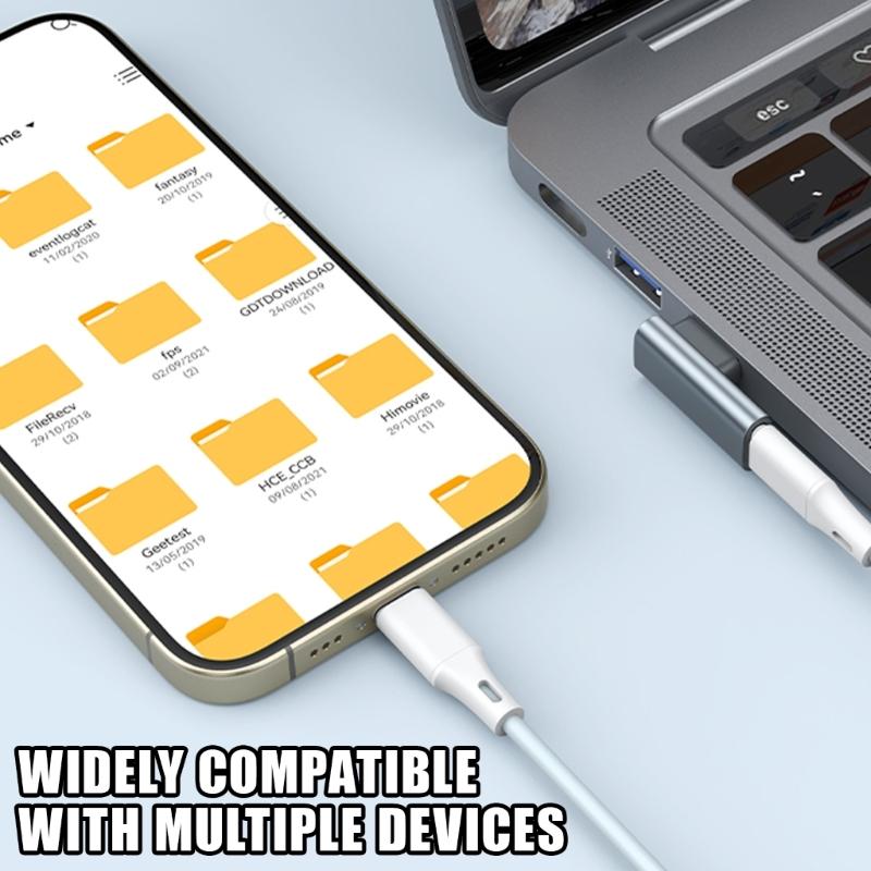 90°Bend USB to Type C Adapter Connectors Reversible Plugs Support Inline Control for Easy Use in Tight Space Use