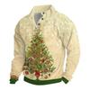 Men's Christmas Cotton Pullover Long Sleeve Outdoor Shirt Vintage Corduroy Button Stand Collar Shirt Casual Sweatshirt Christmas Print Top