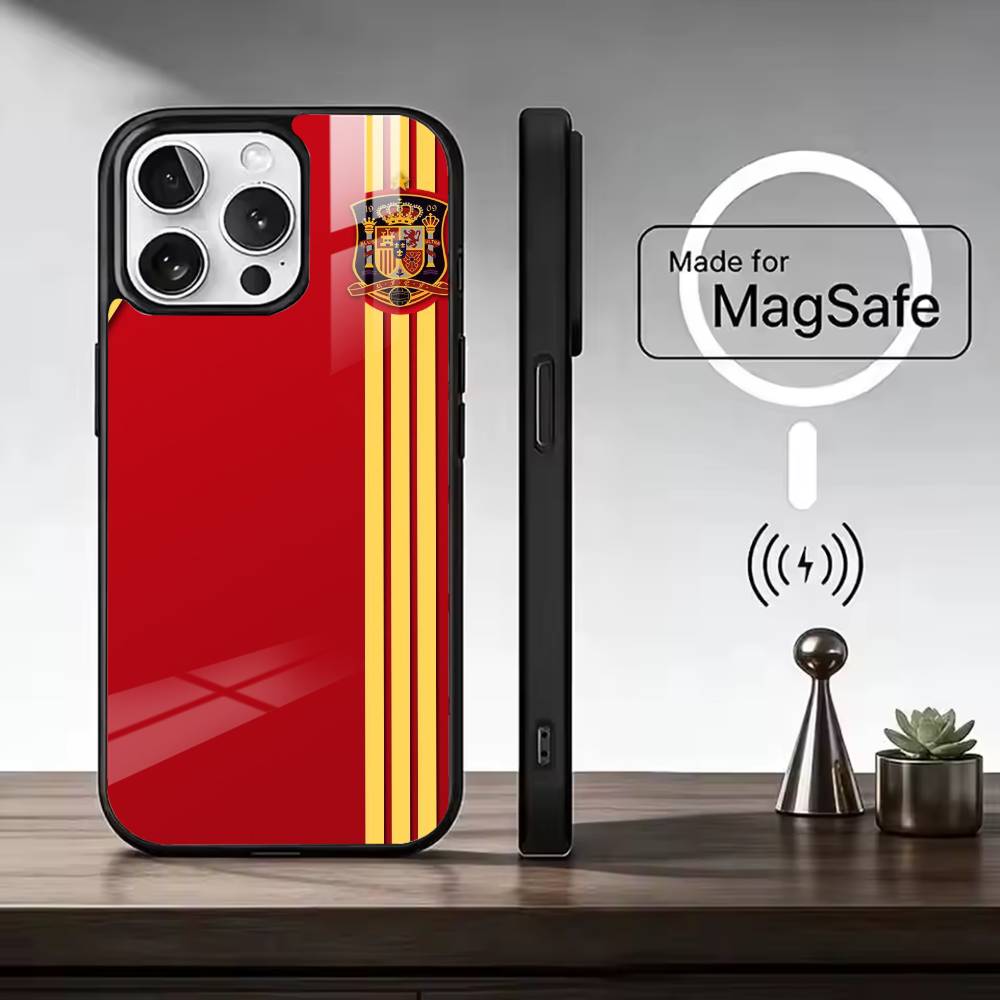 S-Spanien Flagge F-Fußball Fan Support Handyhülle Für iPhone17,16,15,14,13,12,11 Plus,Pro Max, Neues Magnetisches Kabelloses Laden