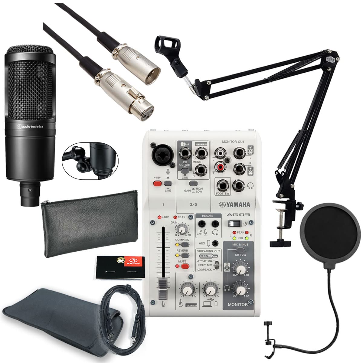 

YAMAHA AG03MK2 WHITE AT2020 set for PC users condenser genuine microphone pop arm AUX / [ATL458A cable] Distribution/DTM -AT2020 microphone, cable, білий