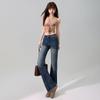 Spring Summer Full Star Rhinestone Vintage Y2K Horse Hoof Raw Edge High Waist Stretch Micro Flare Denim Pants For Ladies Casual Denim Trousers