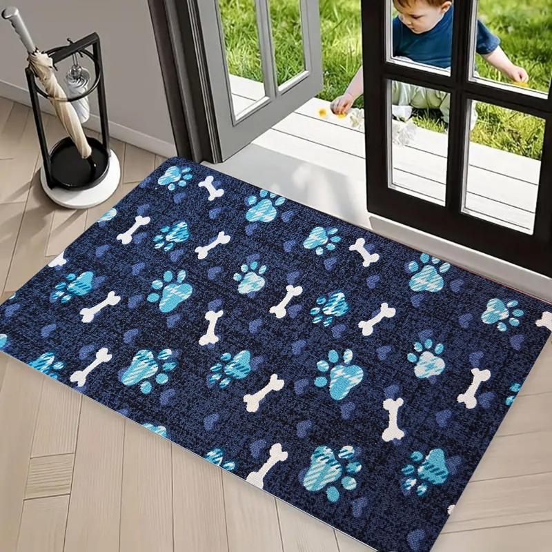 Cute Pet Paw Print Doormat Multiple Styles Durable Washable Non Slip Floor Mat for Entryway Pet Lover Home Decor
