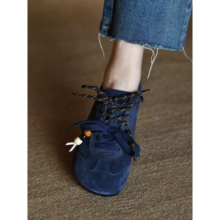 Trend matte cowhide blue Dexun shoes women's fashion casual shoes 2025 new autumn soft leather women's shoes single shoes