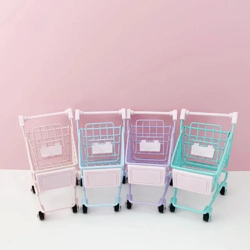 1PCS Mini Shopping Cart Simulation Supermarket Handcart Kid Craft Toy Shopping Utility Cart Storage Toy Holder Gift for Children