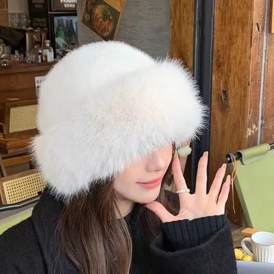 New Fluffy Fur Bucket Hat For Women Plush Fisherman Hat Warm Women's Winter Hat Thicken Cold Snowy Day Panama Cap