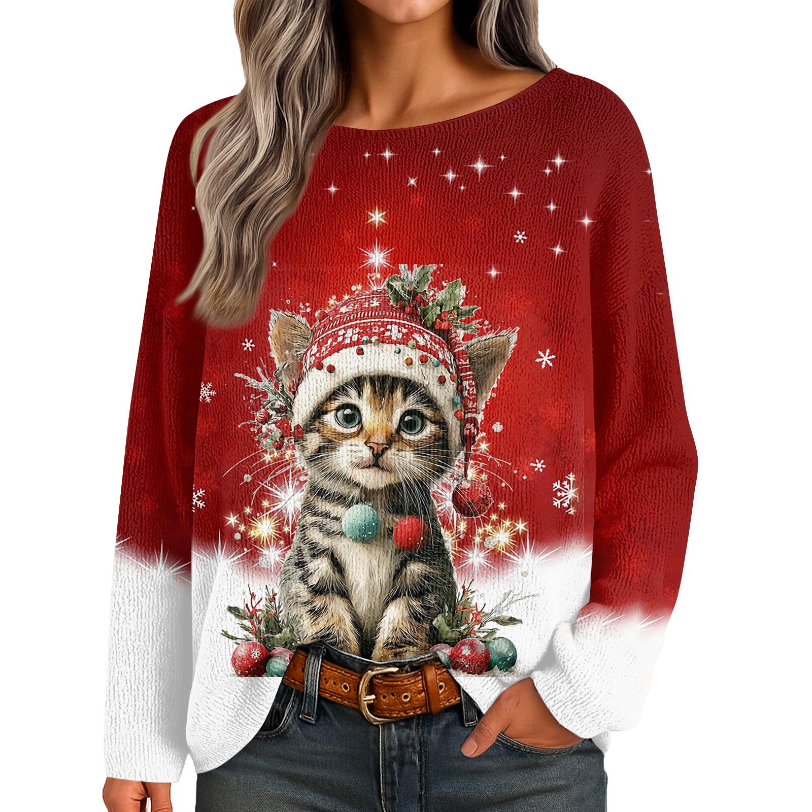 

Женские осенние свитера с длинным рукавом, топы с принтом, пуловеры, свободная нарядная повседневная базовая одежда L винный