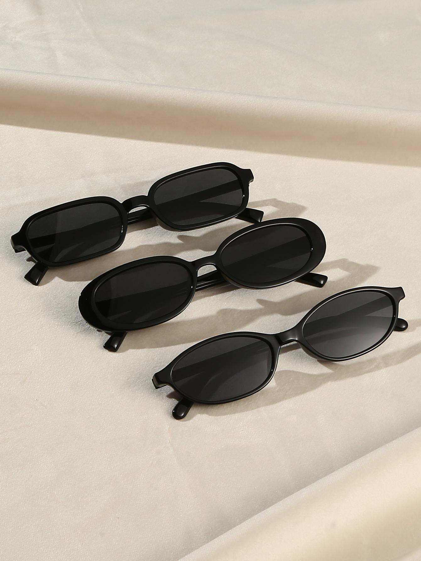 3Pcs Fashionable Oval Small Frame Black Combination Glasses Simple and Fashionable Pure Color Basic Glasses