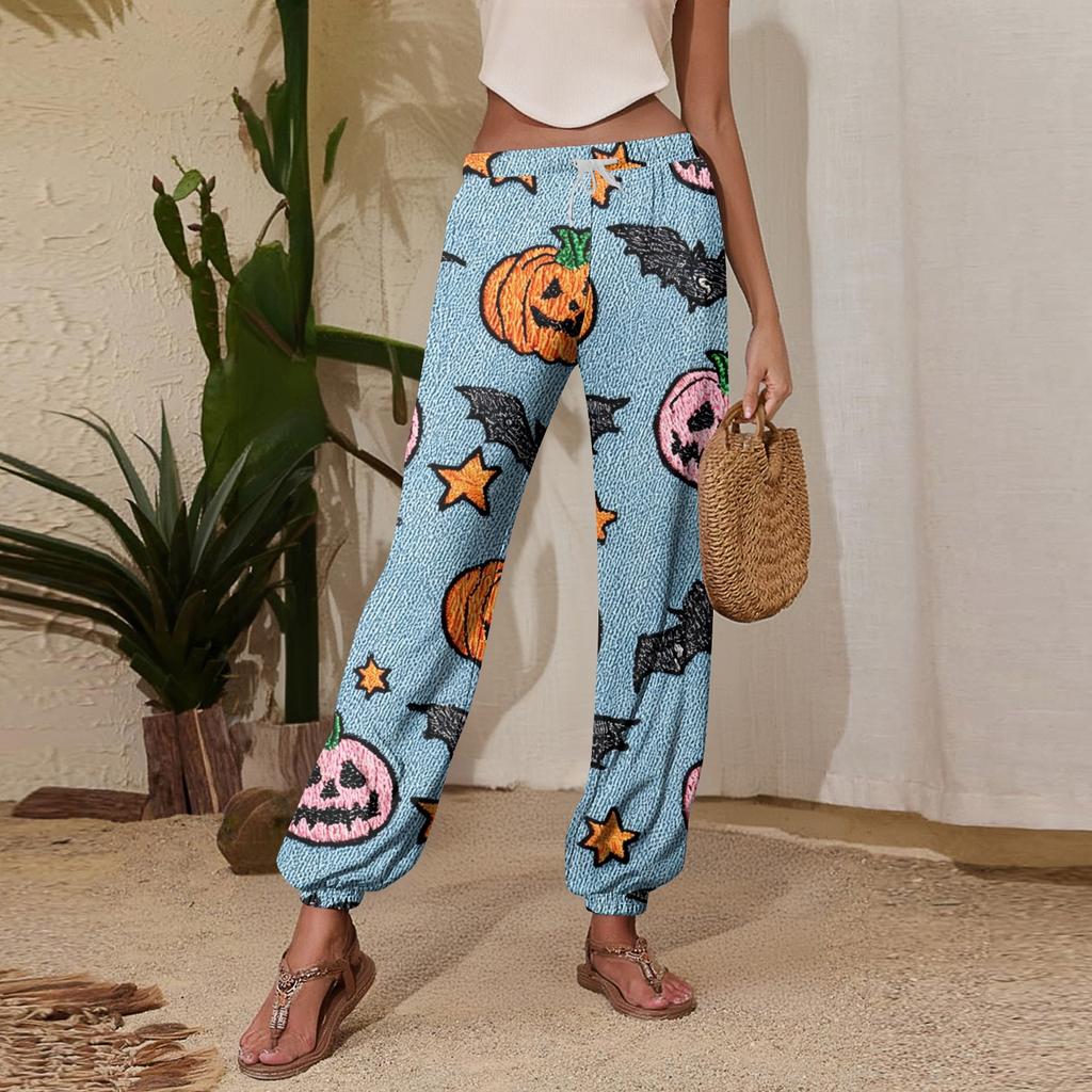 Women's Halloween Print Casual Jogger Pants with Drawstring Elastic Waist and Cuffed Hem
