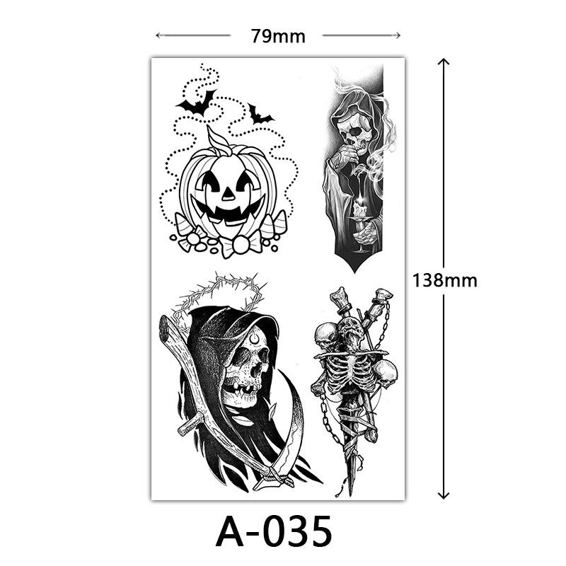 Halloween Tattoo Sticker, Skull Reaper Sickle, Black Bat Tombstone Pumpkin Tattoo
